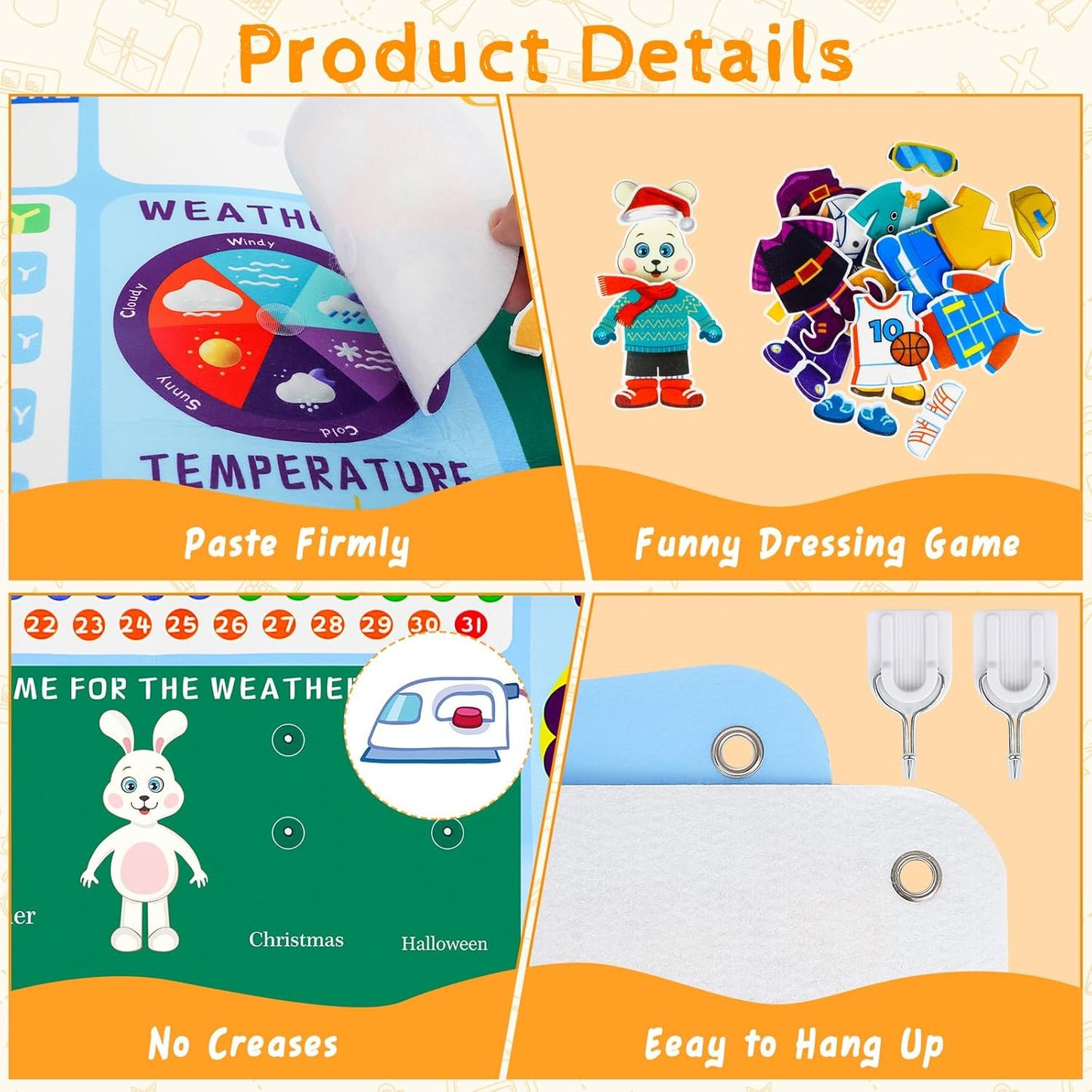 deAO Toddler Daily Calendar Felt Board for Kids Busy Board Circle Time Kindergarten Preschool Classroom Learning Activities Felt Board Wall Hanging Gift for Kids