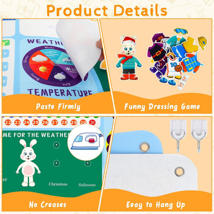 deAO Toddler Daily Calendar Felt Board for Kids Busy Board Circle Time Kindergarten Preschool Classroom Learning Activities Felt Board Wall Hanging Gift for Kids