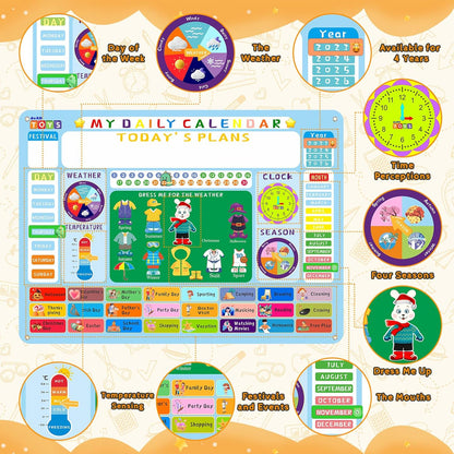 deAO Toddler Daily Calendar Felt Board for Kids Busy Board Circle Time Kindergarten Preschool Classroom Learning Activities Felt Board Wall Hanging Gift for Kids