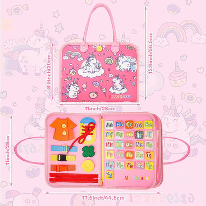 Toddler Busy Board Sensory Montessori Travel Toys 10 Pages Quiet Book for Kid Preschool Learning Activities w/ Life Skills Alphabet Number